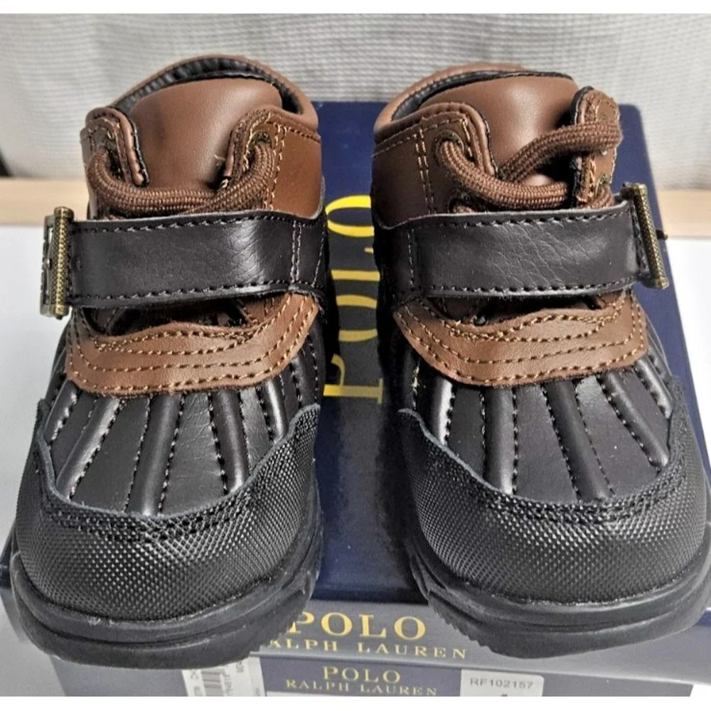Polo Ralph Lauren Boy's Dover Boot Sneaker Chocolate black Sz 4‎ Toddler